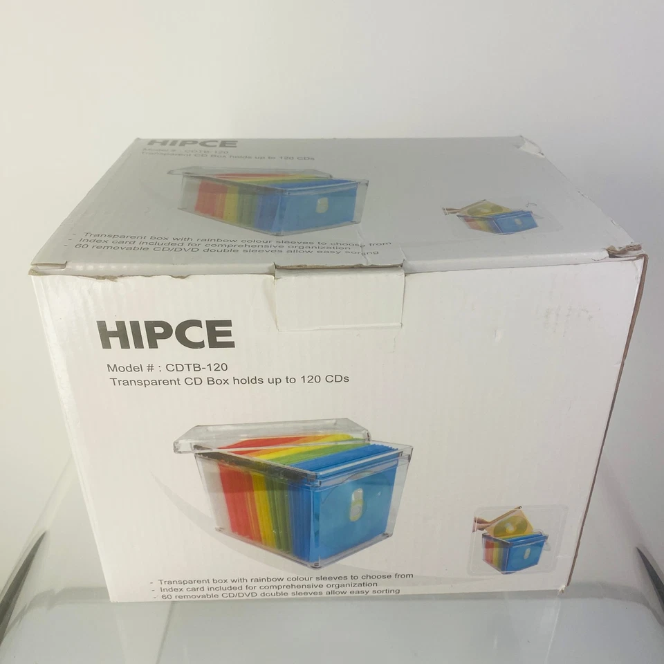 HIPCE Model # CDTB-120 Transparent CD Box Holds Up To 120 CDs 60 Rainbow Sleeves - Image 1 of 4