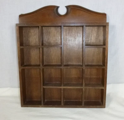 Vtg 1970's Wood Wall Display Case Shadowbox 14 Cubbies 12x14" - Image 1 of 4