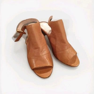 Vince Camuto желтовато-коричневый Peeptoe блок конус каблук слинга кожаный размер 8 М - Изображение 1 из 4