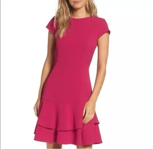 Eliza J. Women’s Cap Sleeve Tiered Drop Waist A-Line Pink Dress Size 2 - Picture 1 of 10