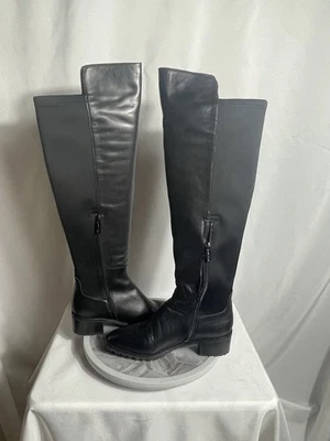 Botas hasta la rodilla Anne Klein Aksables de cuero negro talla 8M cremallera reparación necesita Foto 1 de 4
