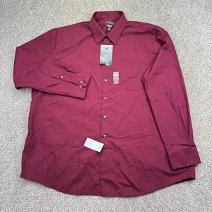 New Van Heusen Button Up Shirt Mens Size 18 1/2 34-35 2XL Red Long Sleeve - Picture 1 of 15