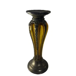 Vintage Amber Glass And Gold/Silver Metal Candle Holder 10" Tall Used Good - Picture 1 of 6