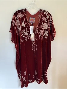 johnny was S Maree Velvet Effortless Kaftan Rust Boho Western New Embroidered - Picture 1 of 14