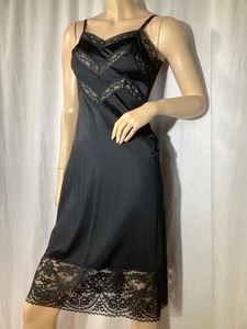 Vintage schwarz Full Slip Nylon 50er Swing Rockabilly Spitze Van Raalte Suavette 34A - Bild 1 von 9