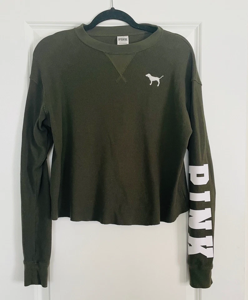 Camiseta corta térmica tejida gofre verde XS rosa Victoria's Secret para mujer logotipo Foto 1 de 4