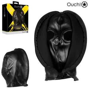 Ouch! Maschera BDSM Cappuccio in Pelle con Zip Frontale Black Bondage Mask - Picture 1 of 11