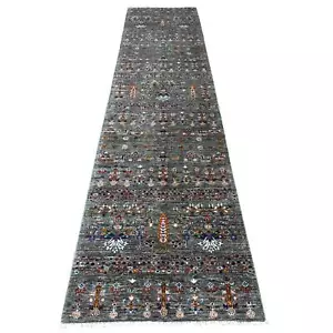 2'9"x12' Dim Gray Hand Knotted Super Kazak Geometric Runner Oriental Rug G89302 - Picture 1 of 6