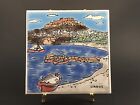 Vintage Rhodes Lindos Hand Made Greece Ceramic Wall Plate Ocean /City Boat Scene