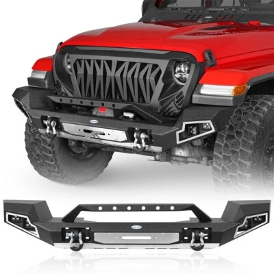 Full Width Front Bumper w/ Winch Plate &D-ring Fit 2018-2025 Jeep Wrangler JL JT - Image 1 of 4