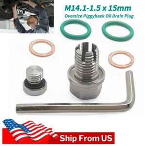 M14.1-1.5x15mm Oil Drain Plug Self-tapping Piggyback Stainless Steel Repair Kit - Picture 1 of 12