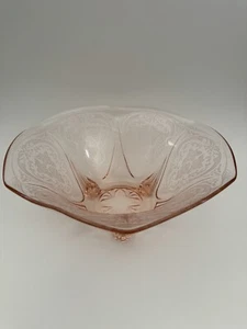 Hazel Atlas Bowl Royal Lace Pink Depression Glass 3 Footed 1930's Vintage 10 in. - Picture 1 of 10