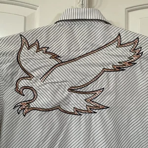 Buffalo Western Adult Shirt Large White Embroidered Bird Striped Long Sleeve Men - Picture 1 of 8