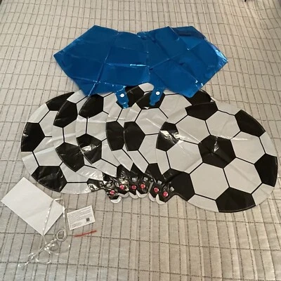 Balón de fútbol Mylar y globos de aluminio azules para fiesta de cumpleaños de 18 pulgadas para la Copa del Mundo conjunto de 8 Foto 1 de 4