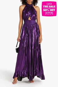 RRP€755 RETROFETE Carly Gown Size XL Lame Effect Asymmetric Cut Out Shirred Trim - Picture 1 of 6