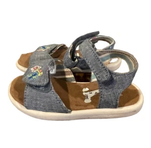TOMS Toddler Girls 6 US Blue Floral Sandals Chambray Double Strap Embroidery - Picture 1 of 9