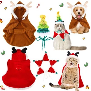 3 Pieces Cat Dog Christmas Outfit with Leash Elk Flower Santa Hat for Cat Adj... - Picture 1 of 7