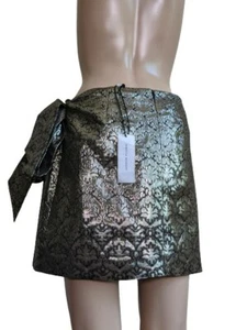 Rebecca Minkoff Womens Faux Wrap Short Gold Mini Skirt Ruffled Bow Size 8 - Picture 1 of 12