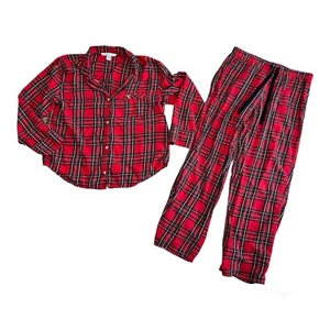 Set pantaloni pigiama manica lunga Victoria’s Secret rosso a quadri donna M - Foto 1 di 8