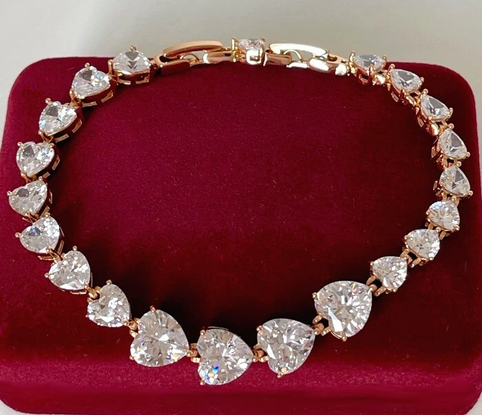 Deluxe Herz Armband Tennis Zirkonia 750er Rolled Gold 18K vergoldet Damen 18,5cm - Bild 1 von 4