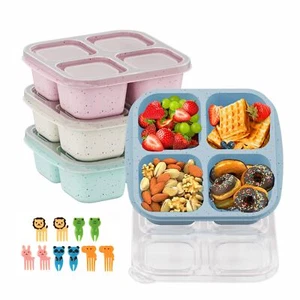 Bento Snack Boxes 4 Pack Reusable Kids with 4 Compartments & Fork Lunch - Picture 1 of 8