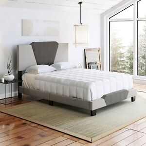 Geometric Ocean Linen Bed Frame, Contemporary Furniture, King Queen Full Sizes