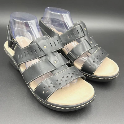 Sandalias Clarks Leisa Extra Comfort para mujer 9,5 extra anchas XW negras de imitación de cuero Foto 1 de 4