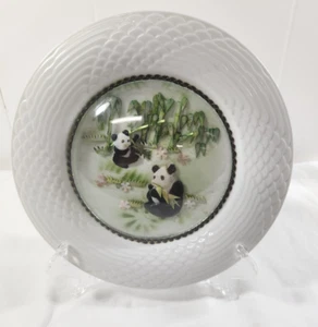 Vintage Mother of Pearl Carved Shell Art 3D Pandas and Bamboo - Picture 1 of 7
