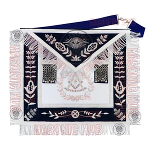Masonic Past Master Apron -Lambskin & Silver Bullion on Navy Blue Velvet Fringe - Picture 1 of 7