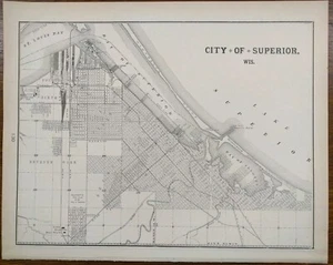 Vintage 1901 SUPERIOR WISCONSIN Map 14"x11" Old Antique Original GREAT LAKES WI - Picture 1 of 6