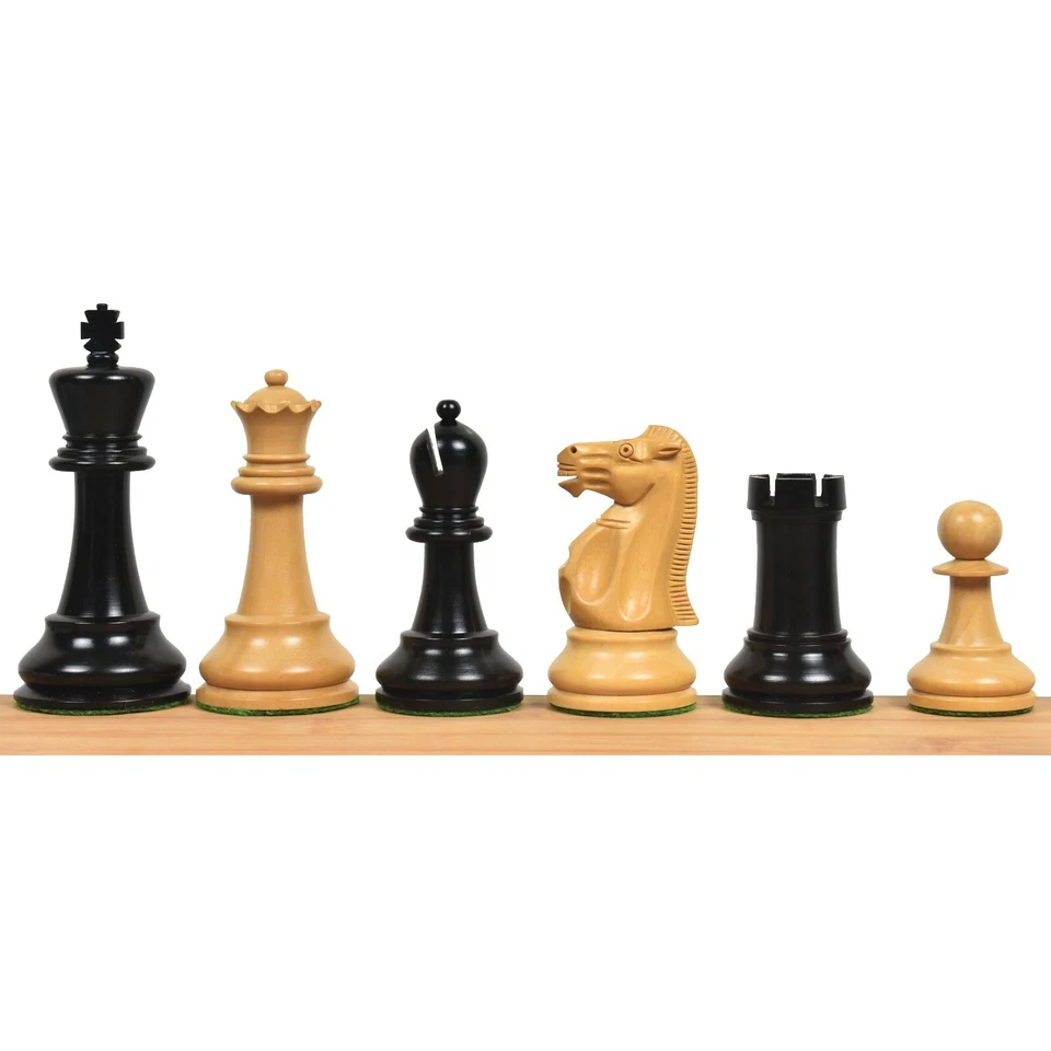 3.9" Lessing Staunton Chess Pieces only Set- Natural Ebony Wood -Triple Weighted - Image 1 of 4