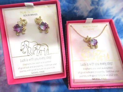 TRUE TO FORM CUBIC ZIRCONIA LAVENDER PURPLE CRYSTALS  EARRINGS & PENDANT SET NIB - Image 1 of 4