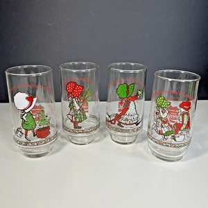 Vintage 1982 Holly Hobbie Coca Cola Limited Edition Christmas Glasses Set of 4 - Picture 1 of 8