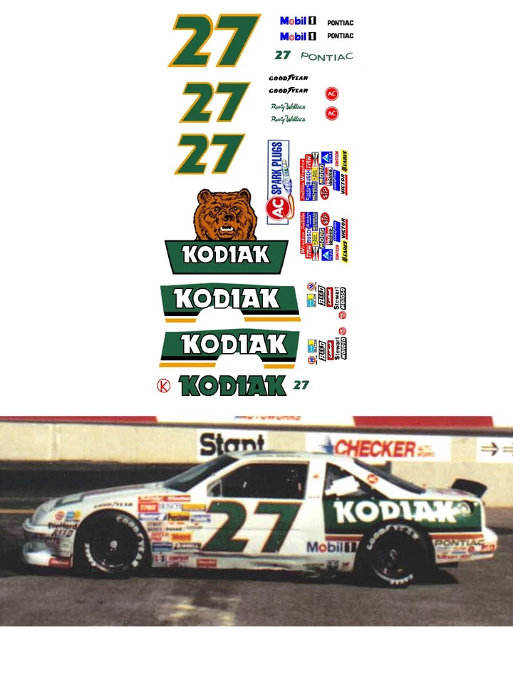#27 Rusty Wallace Kodiak 1989 1/64 比例贴花 AFX Lifelike Autoworld Tyco — 第 1/1 张图片