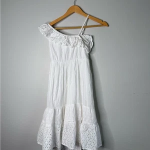 Vestido Cat & Jack Niñas Talla Mediana 7/8 Blanco Ojales Volantes Algodón - Imagen 1 de 6