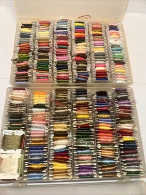 Lot of 350+ Embroidery Floss Thread all Carded in 2 Organizer Caddy Boxes - Image 1 of 4