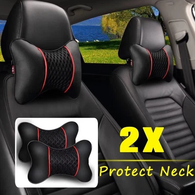 2Pcs For Car Auto Seat Pu Leather Pillows Headrest Neck Rest Cushion Support USA - Image 1 of 4