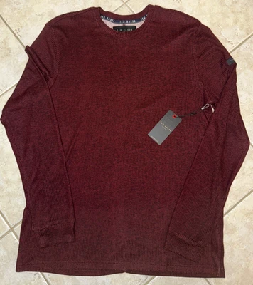 Ted Baker London L/S Rib Crew Loungewear Tee Shirt Mens L Maroon Heather NWT - Image 1 of 4