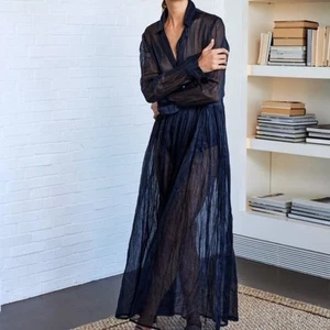 White Story Sheer Blue Cotton Organza Long Sleeve Maxi Shirt Dress 10 NWTs - Bild 1 von 12