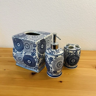 Тканевая коробка чехол, мыло зубная щетка керамический синий и белый цветочный Chinoiserie стиль - Изображение 1 из 4