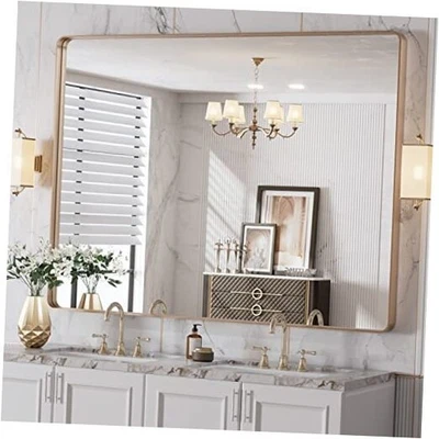  Espelho de banheiro 48”X36”, espelho retangular arredondado, 48”L x 36”W dourado - Imagem 1 de 4