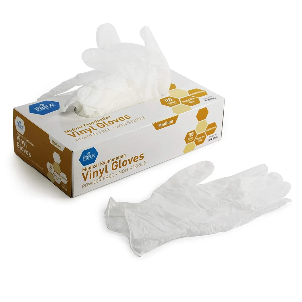 Guantes de examen de vinilo médico Medpride, goma sin látex, todos los tamaños.-100/Anx Foto 1 de 1