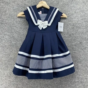 New Jessica Ann Dress Girls 4 Blue Striped Sheath Short Zipper Short Sleeve - Picture 1 of 6