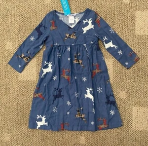 Girls Company Kids Christmas Sleep Night Gown Blue Reindeer Print Size 4 - Picture 1 of 3