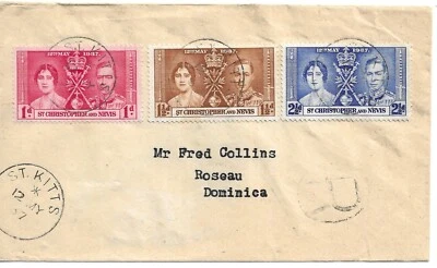 ST KITTS-NEVIS     SC76-78       SG65-67     FDC 12 MY 37 TO DOMINICA - Image 1 of 2