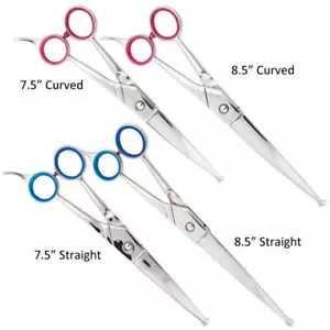 Professional Dog Grooming Shears Ball Tip Straight Curved Choose 7.5" or 8.5" - Picture 1 of 13