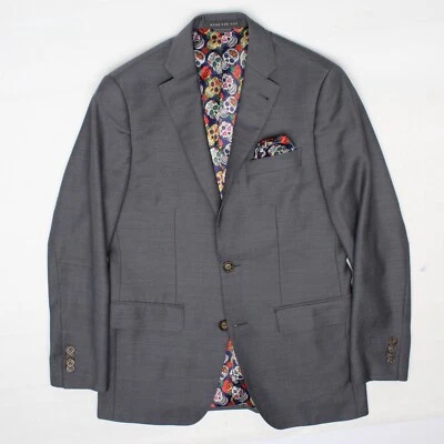 Abrigo Traje Indochino Para Hombre 36S Gris Sólido Lana Azúcar Calavera Día de Muertos Forro  Foto 1 de 4