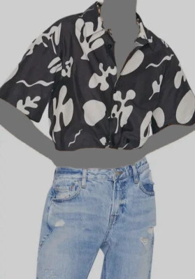 Camisa Top $348 Marco Para Mujer Negra Cuello Algodón/Seda Recortada Con Botones Talla S Foto 1 de 3