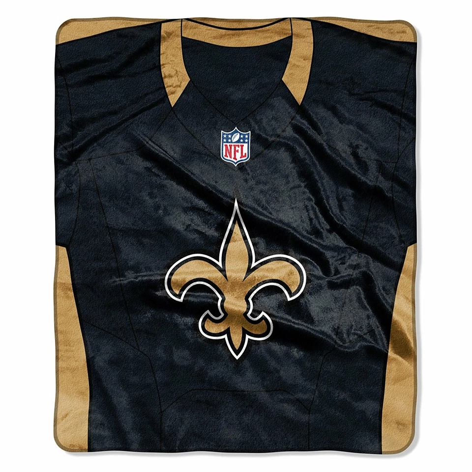 NFL New Orleans Saints Royal Peluche Raschel 50" x 60" Tiro Manta Estilo Jersey Foto 1 de 1