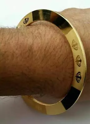 Vergoldete Lasergravur Khandas Sikh Singh Khalsa Chakri Kada Armreif Kara Da1 - Bild 1 von 4